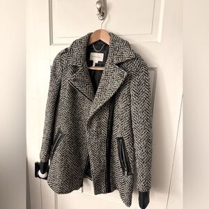 BCBGeneration Black and White Coat with Leather Trim